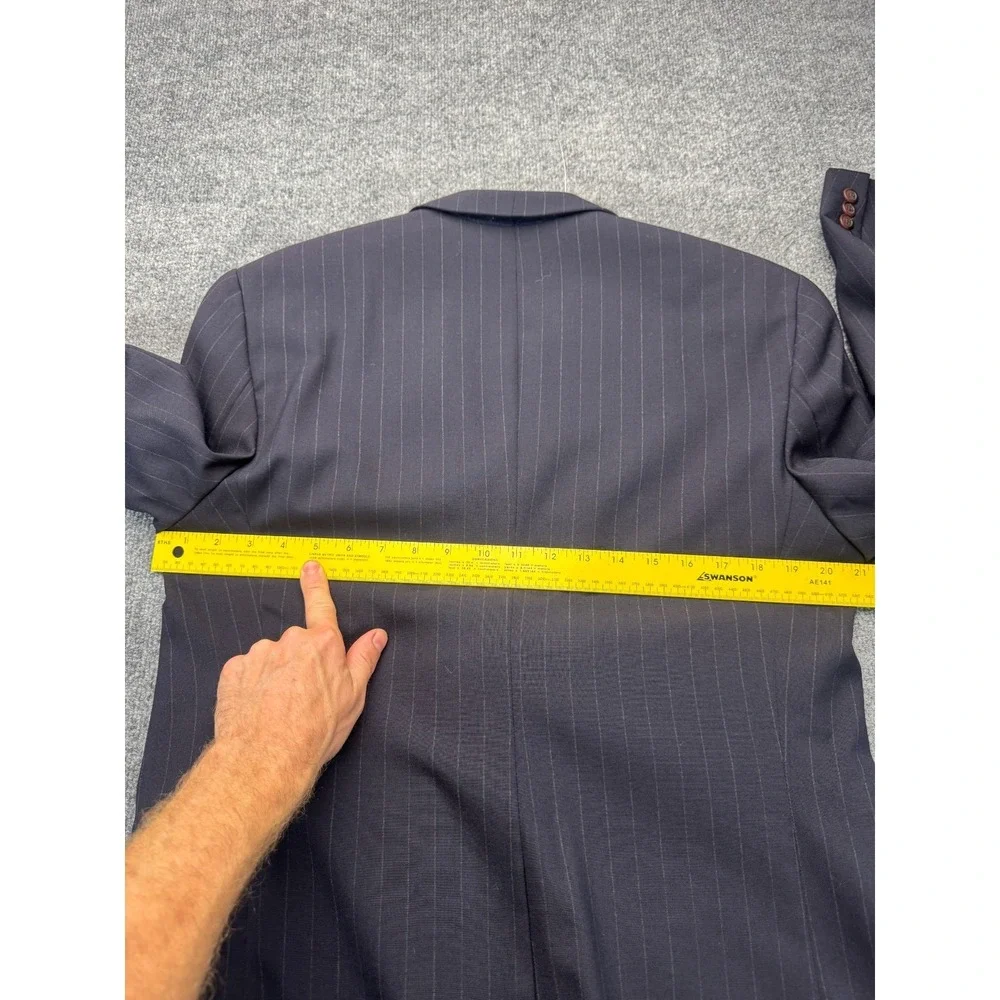 Unbranded Mens Suit 42R 38x31 Navy Pinstripe 3 Button Pleated Trousers Career